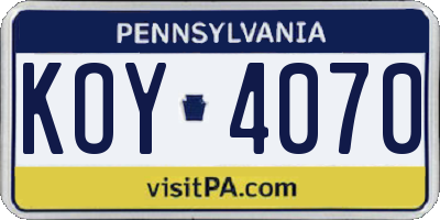 PA license plate KOY4070