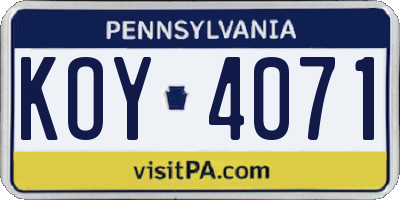PA license plate KOY4071
