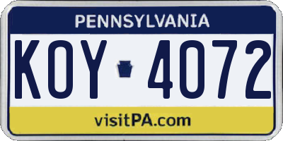PA license plate KOY4072