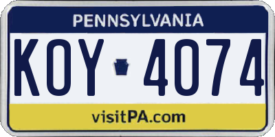 PA license plate KOY4074