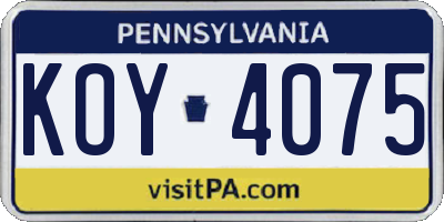 PA license plate KOY4075