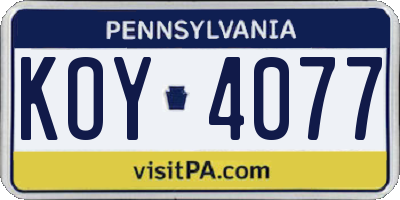 PA license plate KOY4077