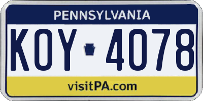 PA license plate KOY4078