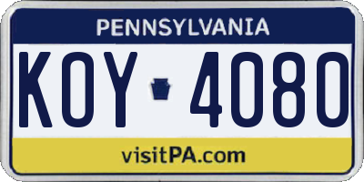 PA license plate KOY4080