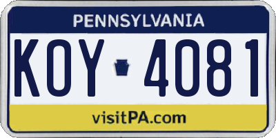 PA license plate KOY4081