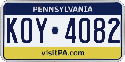 PA license plate KOY4082