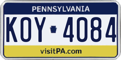 PA license plate KOY4084