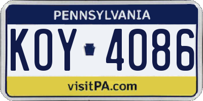 PA license plate KOY4086