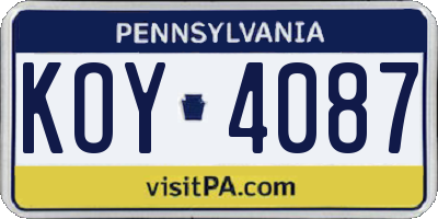 PA license plate KOY4087