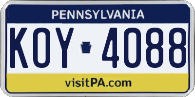 PA license plate KOY4088
