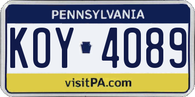 PA license plate KOY4089