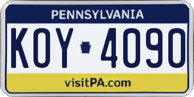 PA license plate KOY4090