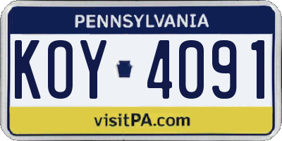 PA license plate KOY4091