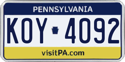 PA license plate KOY4092