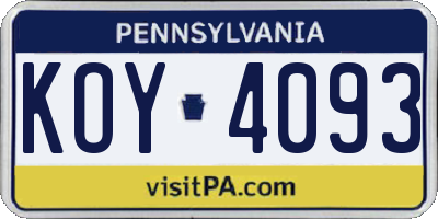 PA license plate KOY4093