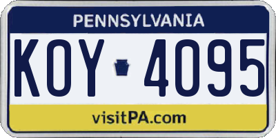 PA license plate KOY4095