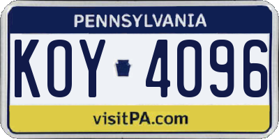 PA license plate KOY4096