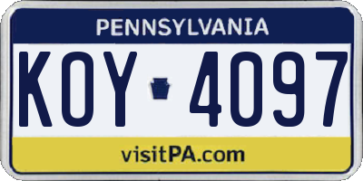 PA license plate KOY4097