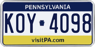 PA license plate KOY4098