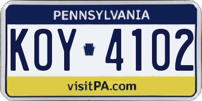 PA license plate KOY4102