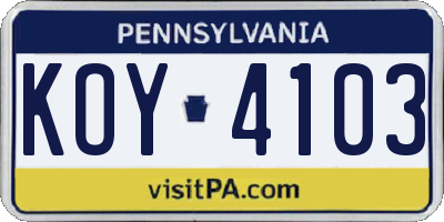 PA license plate KOY4103