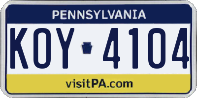 PA license plate KOY4104