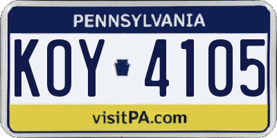 PA license plate KOY4105