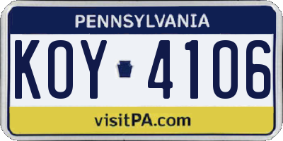 PA license plate KOY4106