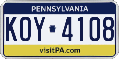 PA license plate KOY4108