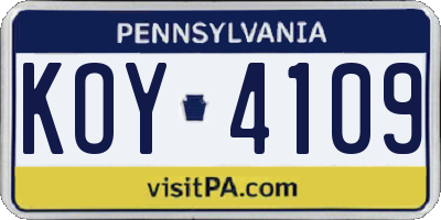 PA license plate KOY4109