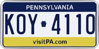 PA license plate KOY4110