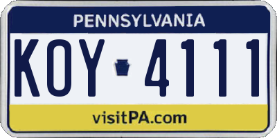 PA license plate KOY4111