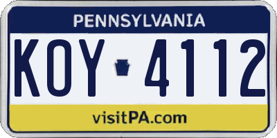 PA license plate KOY4112