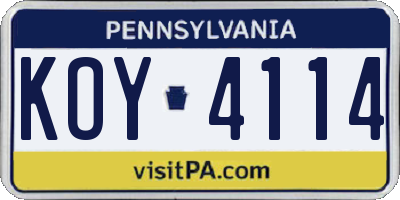 PA license plate KOY4114