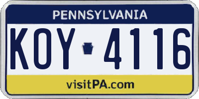 PA license plate KOY4116