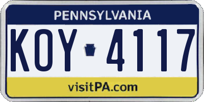 PA license plate KOY4117