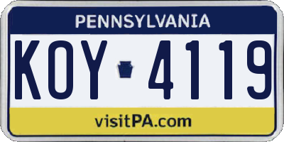 PA license plate KOY4119