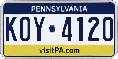 PA license plate KOY4120