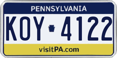 PA license plate KOY4122