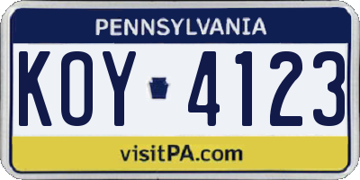 PA license plate KOY4123
