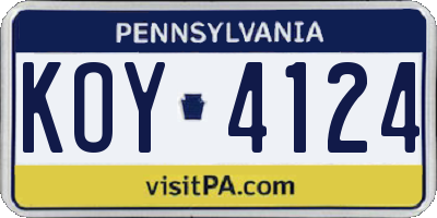PA license plate KOY4124