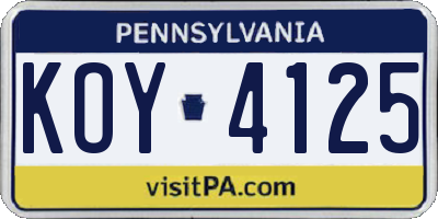 PA license plate KOY4125