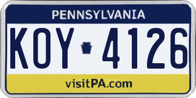 PA license plate KOY4126