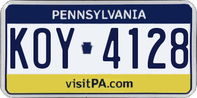PA license plate KOY4128