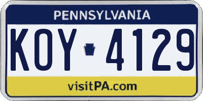 PA license plate KOY4129