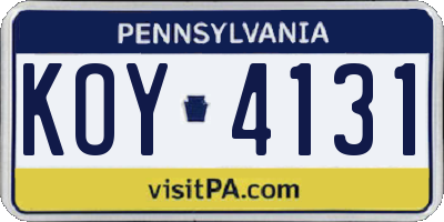PA license plate KOY4131