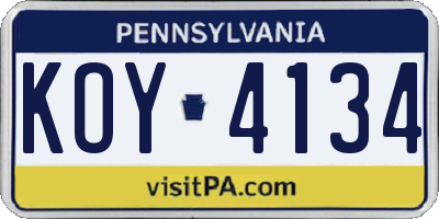 PA license plate KOY4134
