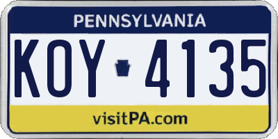 PA license plate KOY4135