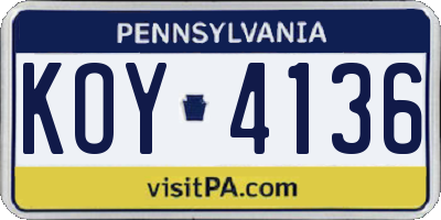 PA license plate KOY4136