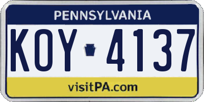 PA license plate KOY4137